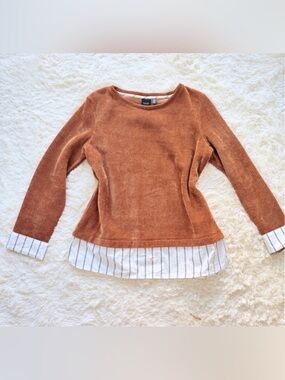 Rafaella Rust Chenille Sweater with Layered White Trim